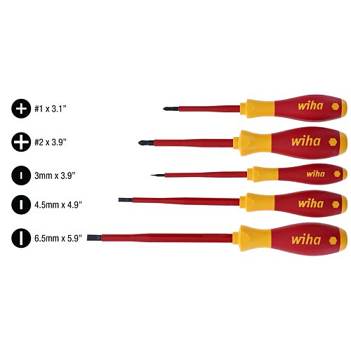 Wiha Insulated SoftFinish® Cushion Grip Screwdriver Set (5-Piece) | 1,000V Rated